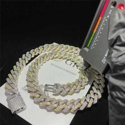 China Iced Out Miami Cuban Link Chain OEM 18k Gold Cuban Link Chain 925 Sterling Silver for sale