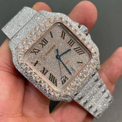 China Flawless Moissanite Watch Handicraft Paved Stone Iced Out Santos for sale