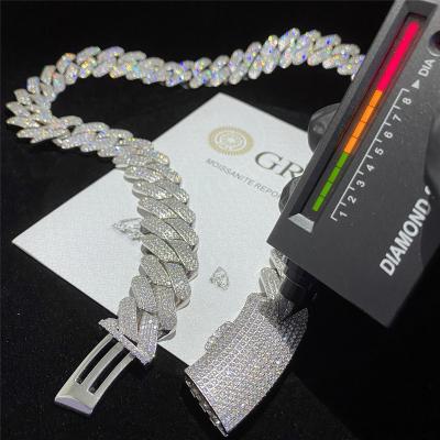 China Miami Iced Out Mens Cuban Link Chain VVS Moissanite Rappers 925 Sterling Silver for sale