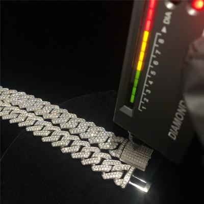 China Custom S925 Silver Moissanite Cuban Link Chain Miami Bracelet Iced Out Jewelry for sale