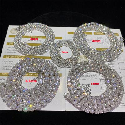 China Cheapest Price Hip Hop 925 Sterling Silver 2mm 3mm 4mm 5mm 6.5mm VVS Moissanites Diamond Necklace Moissanite Tennis for sale
