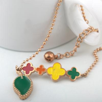 China Colorful Four Leaf Clover Bangel, Stainless Steel Chain, Rose Gold Bracelet for sale