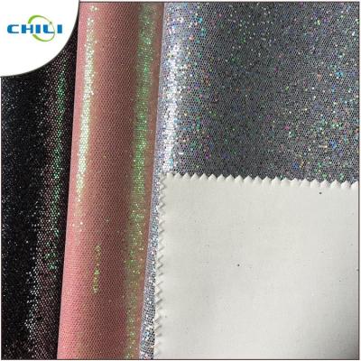 China Wholesale New Design Pu Rexine Mesh Glitter Fabric Price for sale