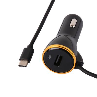 China Short Circuit Protection QC3.0 18W USB C Car Charger With Spring Cable for sale