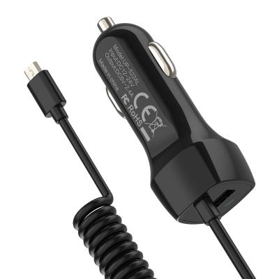 China OEM 5V 3.4A Mobile Phone Car Charger With Spring Coiled Cable for sale