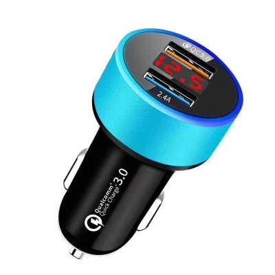 China Digital Dispaly Smart OEM Rapid Phone Charger 36W QC3.0 Dual USB Car Charger for sale