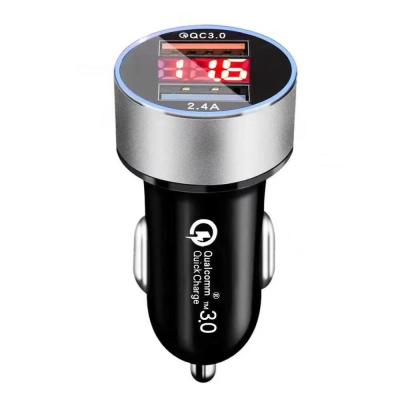 China Dual USB Ports 5V 2.4A Fast Charge Car Charger With Digital Dispaly for sale