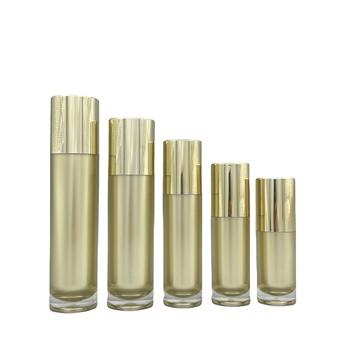 China 100ml 120ml Cosmetic Pump Bottle Empty Plastic Lotion Gold  Acrylic Hot Stamping for sale
