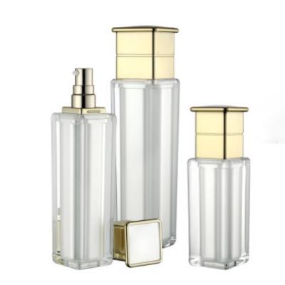 China Pearl White Lotion Cosmetic Pump Bottle Square 80ml 120ml Leak Proof With Cap for sale