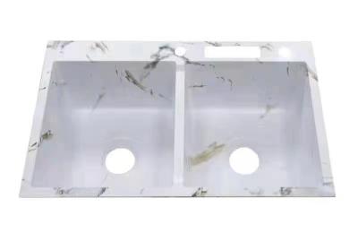 China 830*500mm Stainless Steel Handmade Kitchen Sink With Knife Shelf White Marbling Color for sale