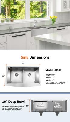 中国 Large Size 33 Inches Apron Handmade Kitchen Sink For Home Workstation 販売のため