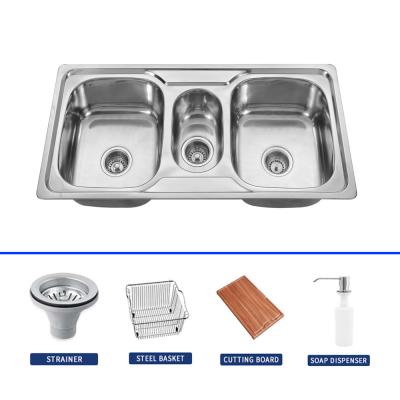 China 1 Faucet Hole 2 Drains Stainless Steel Double Bowl Sink For Commercial Kitchen à venda