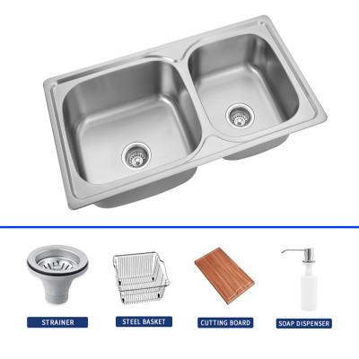 China 820*450 Double Bowl Stainless Steel Kitchen Sinks With Gold Plating à venda