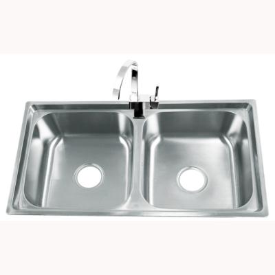 China 50/50 Split Basin Double Bowl SS Kitchen Sink With Faucet Electroplated for sale