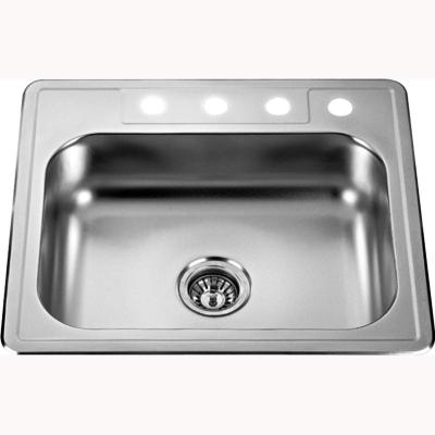 China 20 Gauge SS Single Bowl Stainless Steel Kitchen Sink 4 Tap Hole 25x22 Inch for sale
