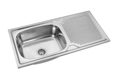 China Above Counter Big Basin SS Kitchen Sink With Single Drainboard for sale