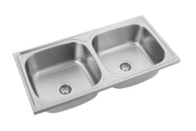 China T304 Stainless Steel Double Bowl Sink Above Counter 0.7mm Premium Grade for sale