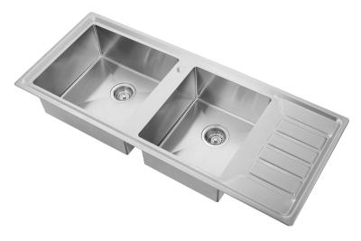 China 1200mm Length Handcraft Kitchen Sink With Drainboard Double Bowl for sale