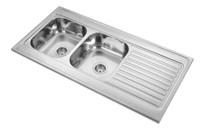 China 0.6mm 0.8mm Drop In Double Bowl Sink With Drainboard One Piece for sale