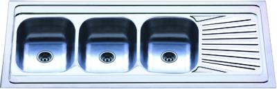 China Fishtail Board Triple Basin Kitchen Sink With Drainboard 160cm Length à venda