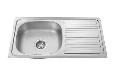 China Satin Drop In Single Kitchen Sink With Drainboard 0.6mm 0.8mm for sale