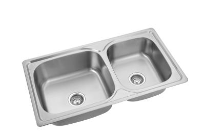 China Rectangular Drop in Stainless Steel Double Bowl Sink For Big Kitchen for sale