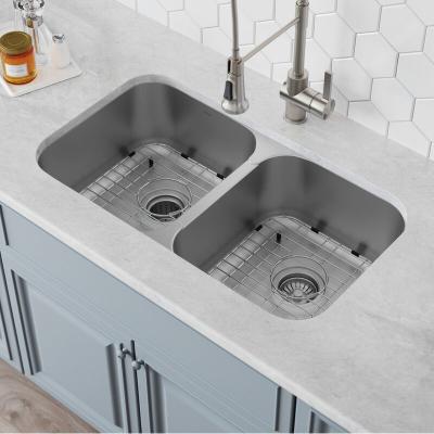 China Big And Small Bowl Undermount Stainless Steel Kitchen Sink 600MM Base Cabinet Size for sale