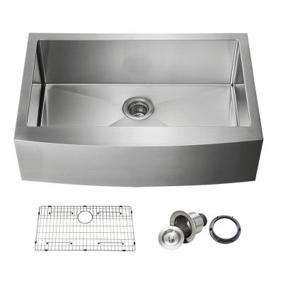 China 16 Guage Farmhouse Single Bowl Handmade Kitchen Sink With Center Drain for sale