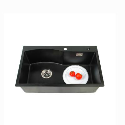 China Apartment Single Bowl Quartz Stone Kitchen Sink 750*450*210mm for sale