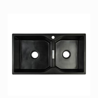 中国 Hexagon Quartz Stone Kitchen Sink Black Pearl Double Basin 販売のため