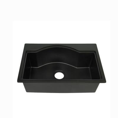 China 550 Degree Composite Black Quartz Farmhouse Sink With 2 Faucet for sale