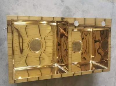 China Descenso del cuenco de Matte Black Kitchen Sink Double del oro del espejo en 3.5m m en venta