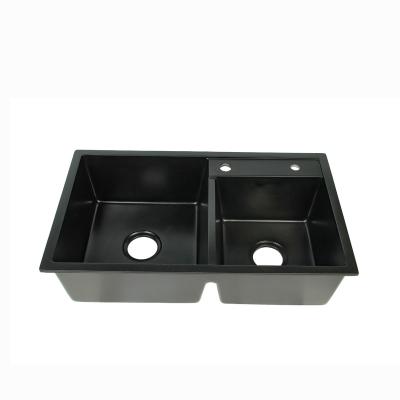 China 2 Bowl Matte Black Kitchen Sinks For Quartz Countertops 760*450mm Sound Deadening for sale