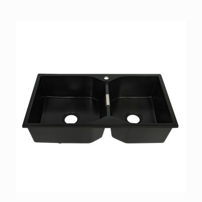 China El hexágono doble del cuenco forma la piedra Matte Black Kitchen Sink del cuarzo en venta