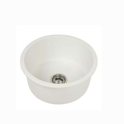 China White Color Single Round Bowl Quartz Stone Kitchen Sink For Bath Drain opening 3-1/2'' for sale
