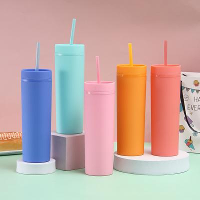 China New Trend Viable Custom Plastic Cute Matte Tumblers Double Wall Matte Pink Tumbler Tumblers With FREE Straw for sale