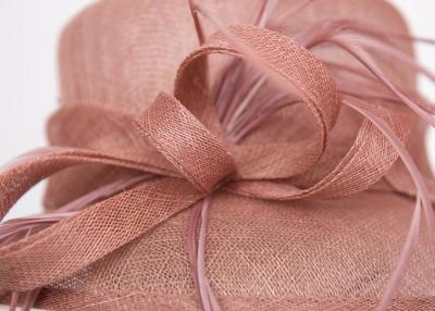 China Round Top Crown Ladies Sinamay Hats , Small Brim Feather Fascinators Sinamay Hat For Fashion for sale