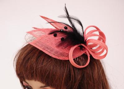 China Red Leaves Shape Sinamay Fascinator / Hair Fascinators With Feather For Banquet for sale
