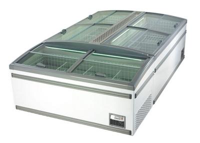 China Large Supermarket Island Freezer / -22 degree Plug In Glass Door Frost Free Chest Freezer for sale