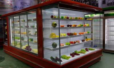 China Parte superior aberta vermelha do espelho da mostra do refrigerador do alimento de leiteria da padaria do refrigerador de Multideck à venda