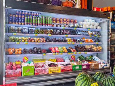 China Vegetable Open Air Chiller Multideck Juice Fruit Mall Refrigerator for sale