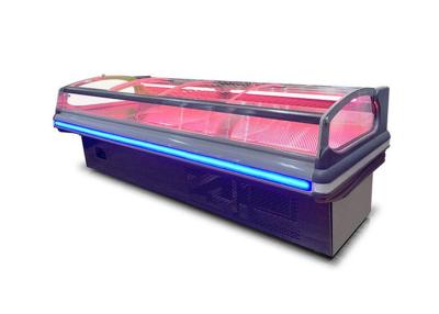 China Flat Top Open Seafood Display Fridge Dynamic Cooling Meat Freezer for sale