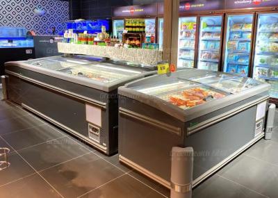 China congelador superior de vidro curvado anúncio publicitário da exposição da ilha 1000L para o supermercado à venda