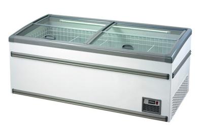 China White Commercial Deep Supermarket Island Freezer , Seafood Sliding Door Freezer for sale