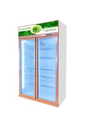 China Customized Commercial Beverage Cooler Double Glass Door Display Refrigerator 1008L for sale