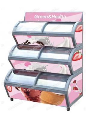 China Oval dê forma ao congelador do gelado de 3 plataformas/ao congelador exposição da loja para o refrigerador da vagem do gelado refrigerou a exposição à venda
