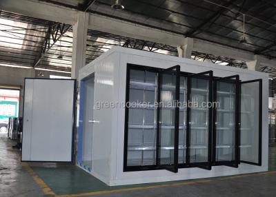 China Bajo costo de operación Entrada por la puerta del refrigerador del congelador del supermercado de refrigeración de almacenamiento en frío con puerta de cristal en venta