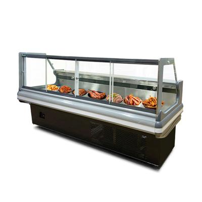 China Front Flip Butcher Shop Cooked Food Display Refrigerator With Back Sliding Glass Door for sale