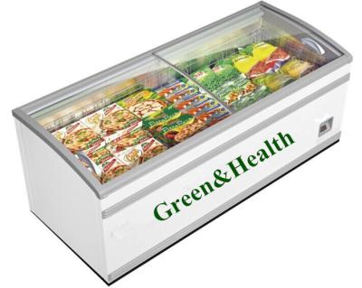 China Supermarket Deep Island Freezer For Frozen Food With Heat - Reflecting Glass for sale