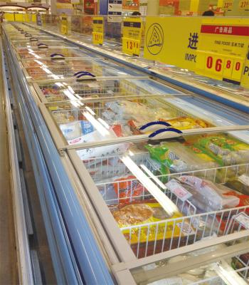 China Seafood 1000L Supermarket Island Freezer -20°C With Night Blind Hiding for sale